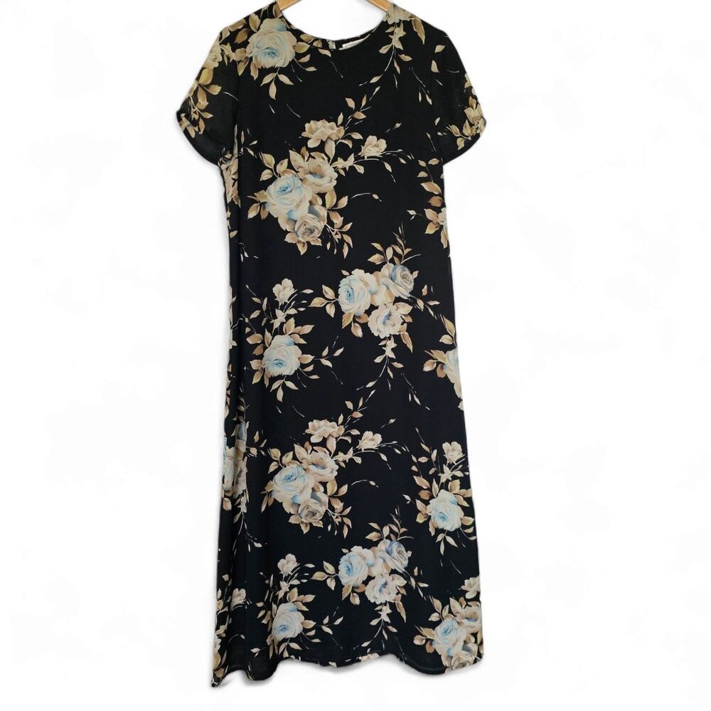 Vintage Jennifer Moore Dark‎ Floral black Maxi Dress Size 12 Fairygrunge 90s Y2K
